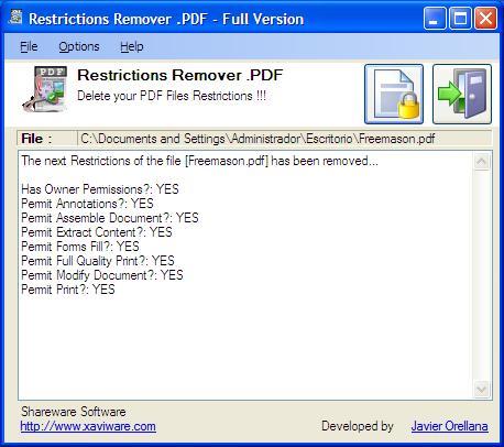 PDF Restrictions Eraser Screenshot